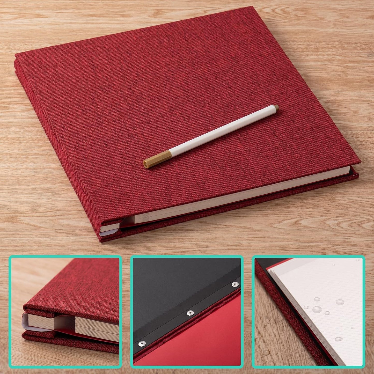 Photo Album Self Adhesive Scrapbook Album for 4×6 Pictures DIY Magnetic Linen Cover Album 15 Sheets/30 Blank Pages for Family Wedding, Birthday, Christmas, Anniversary (Red)