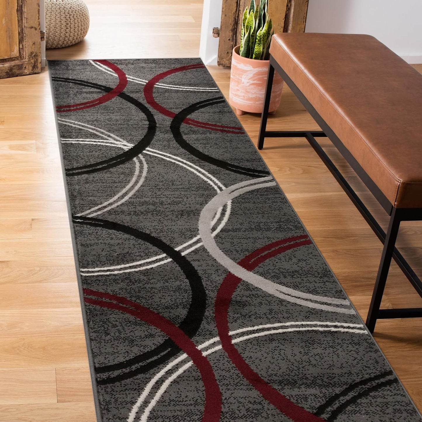 Rugshop Modern Wavy Circles Design Runner Rug 2'7" x 6' Red