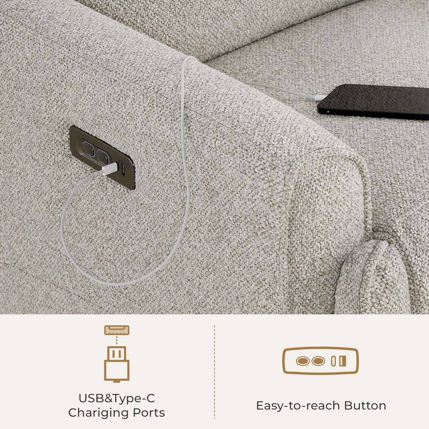 CHITA Electronic Power Recliner Chair Swivel Glider, FSC Certified Modern Nursery Rocking Chair with USB and Type-C Ports, Light Grey