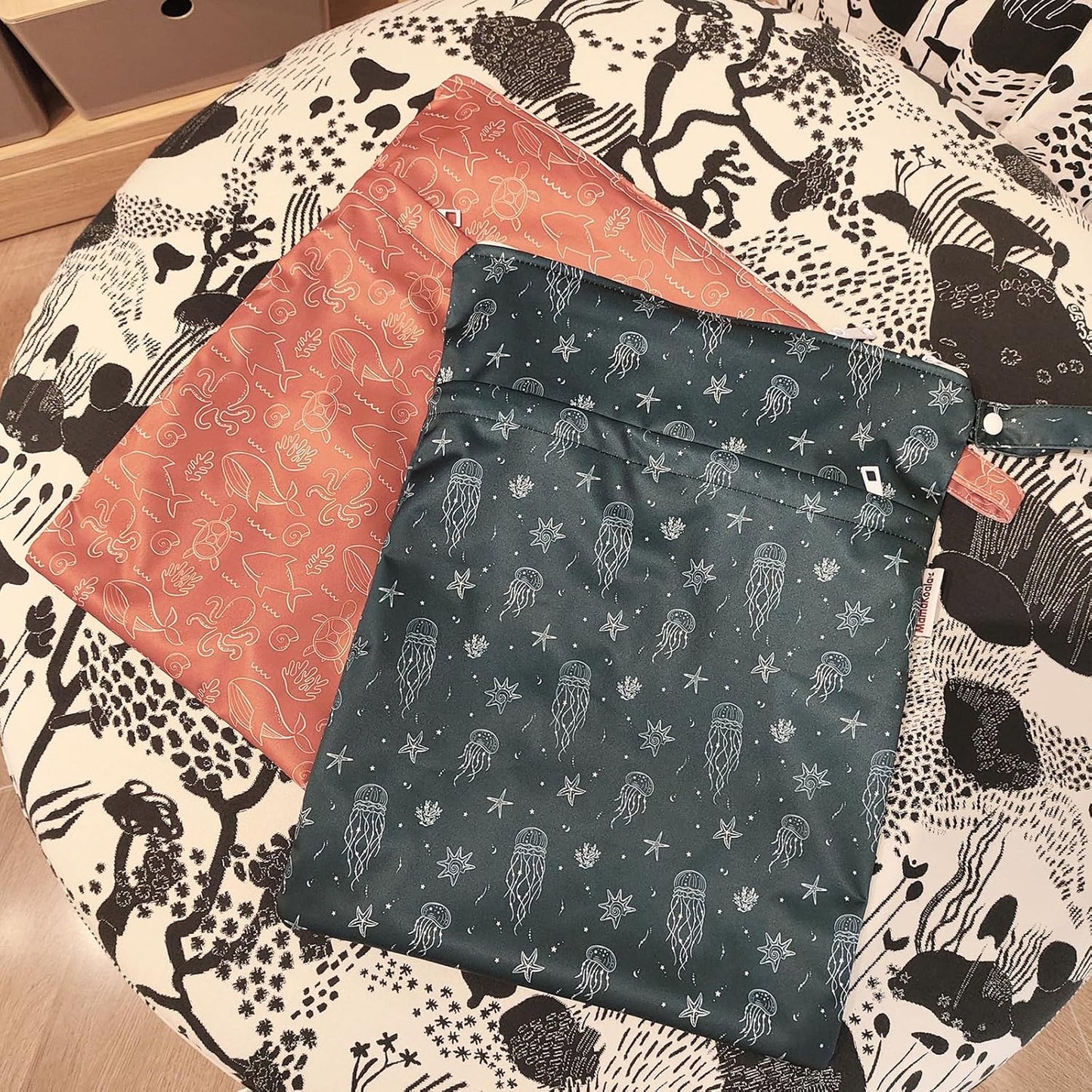 Mama Koala Waterproof Wet Dry Bags for Baby Items, Cloth Diapers, Swimsuits, Travel, Gym Clothes, Beach, Pump Parts, Toiletries, Two Zippered Pockets, 2 Pack (W020)