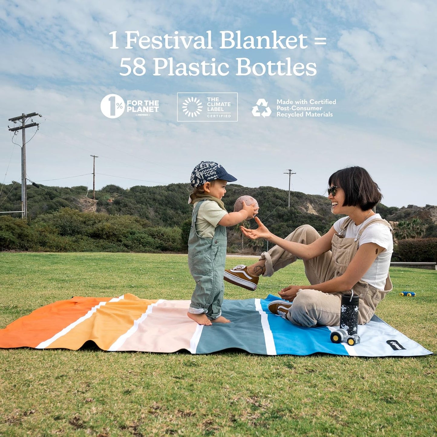 Nomadix Festival Blanket - Perfect for Picnics, Camping, & Lawn Seating - Plush Top & Water Resistant Base - Made with Post Consumer Recycled Materials - Stripes Retro - 60:x 70"