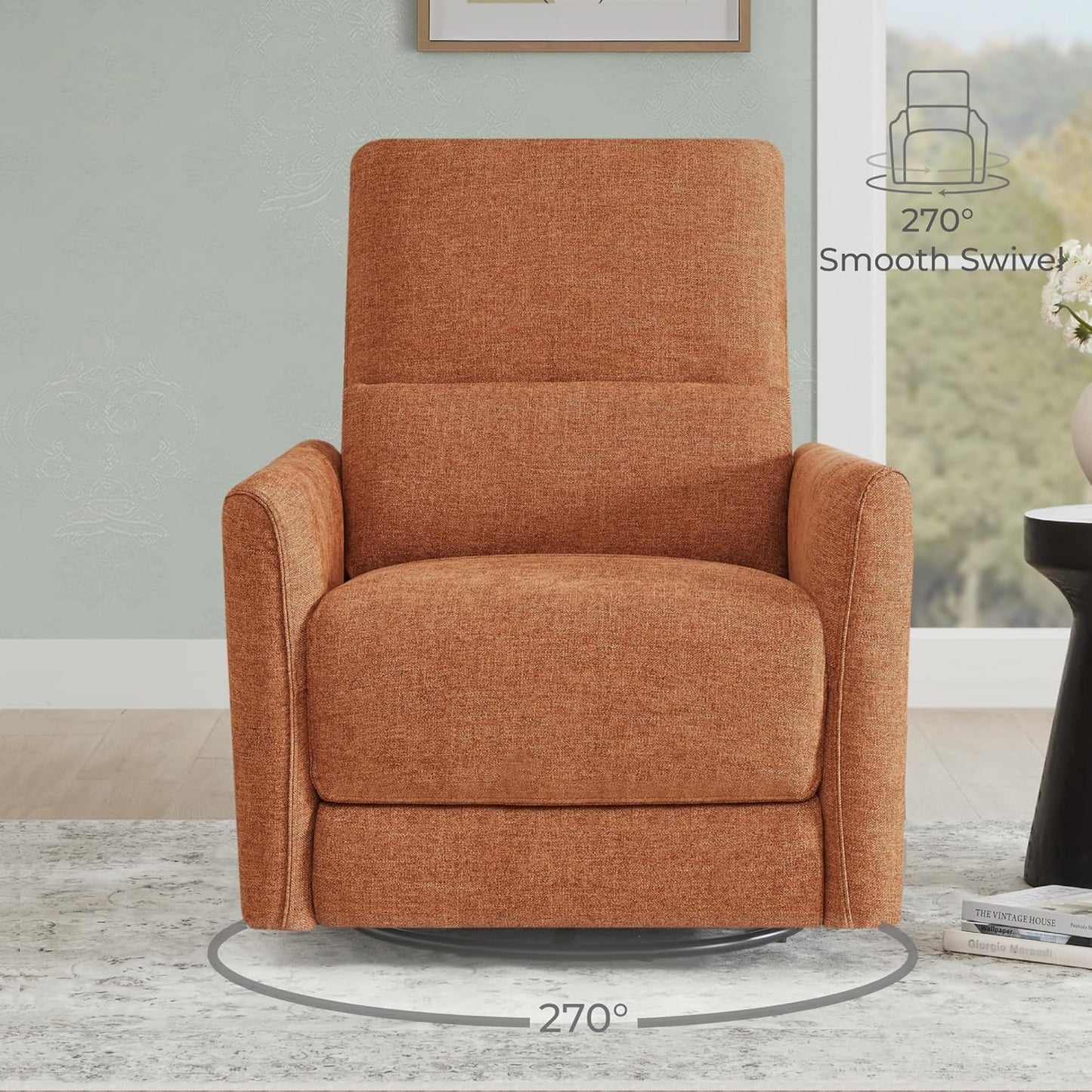 CHITA Power Recliner Chair Swivel Glider, FSC Certified Fabric Living Room Nursery Reclining Sofa Chair with Lumbar Support,Terracotta