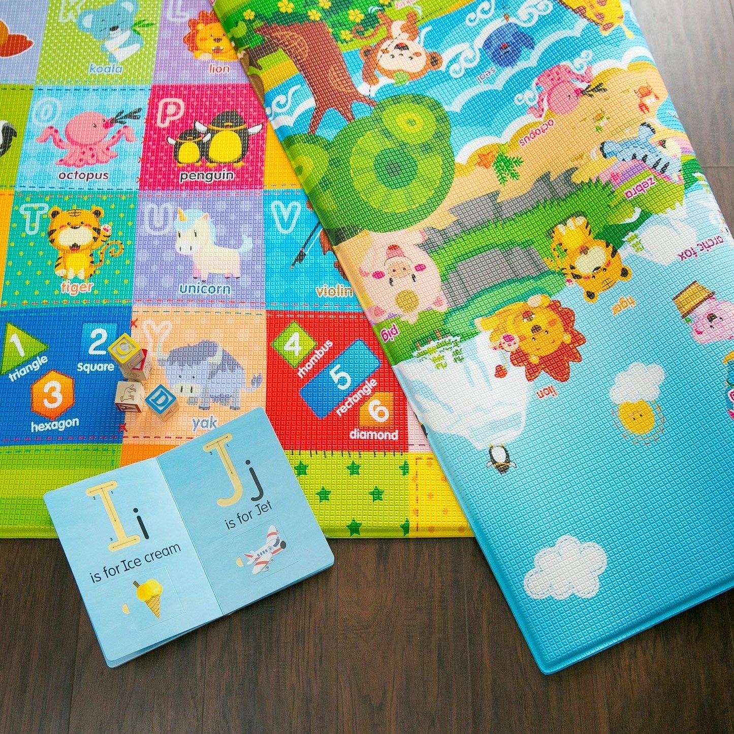 Baby Care Play Mat (Medium, Playful - Pinko & Friend) 73’’ x 49’’ Original One-Piece Reversible Rollable Waterproof Play Mat for Infants, Babies, Toddler, and Kids