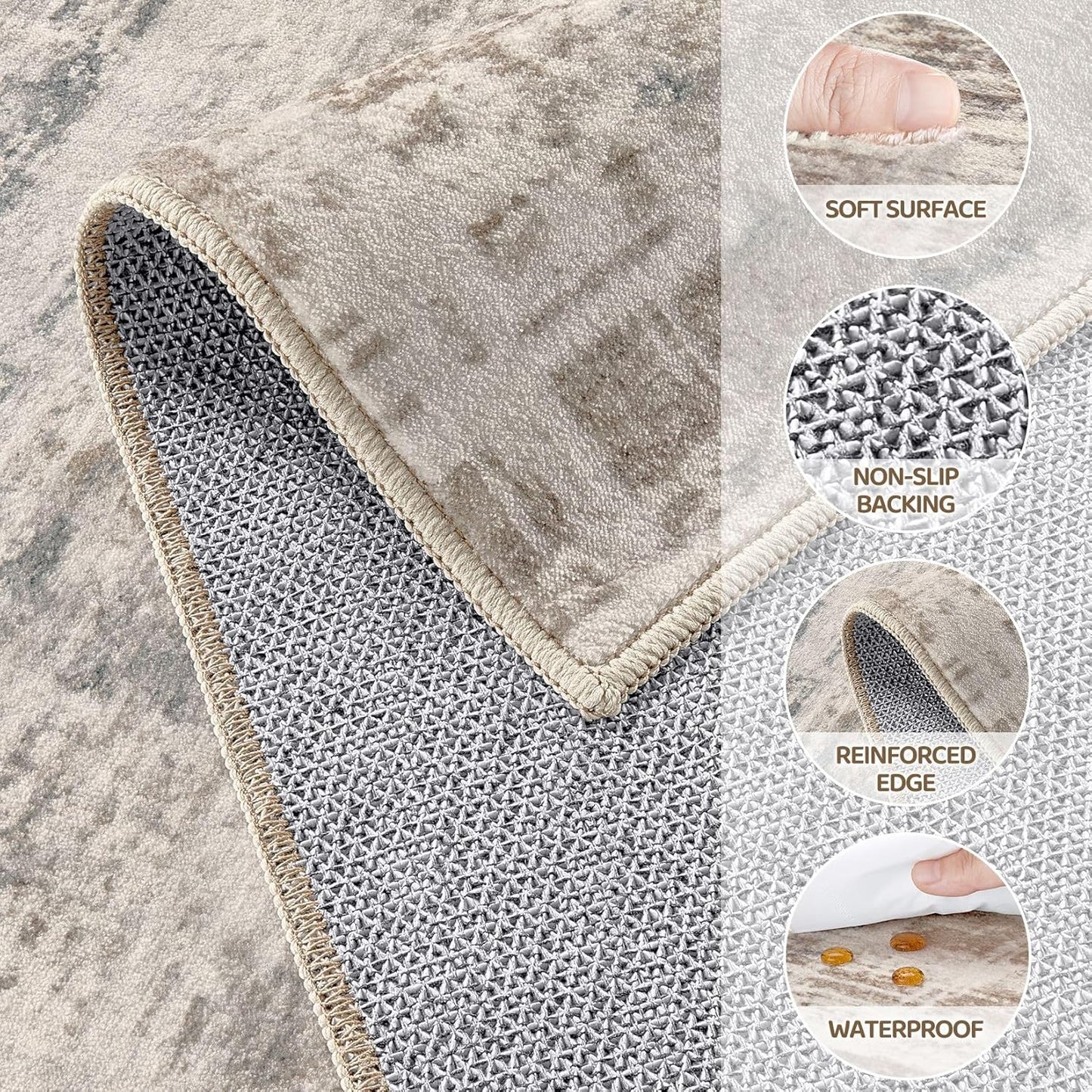 Area Rug for Living Room: 4x6 Washable Neutral Abstract Modern Soft Rugs Non Slip Indoor Floor Stain Resistant Carpet for Bedroom Dining Room Office Nursery - Brown