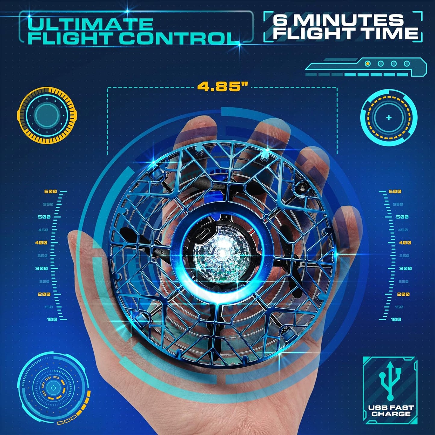 Force1 Scoot Pro Hand Operated Drone for Kids or Adults - Induction Hands Free Motion Sensors Mini Drones with Bright LED Projection, 360 Flips, Easy Indoor Small UFO Flying Orb Ball Drone Toy