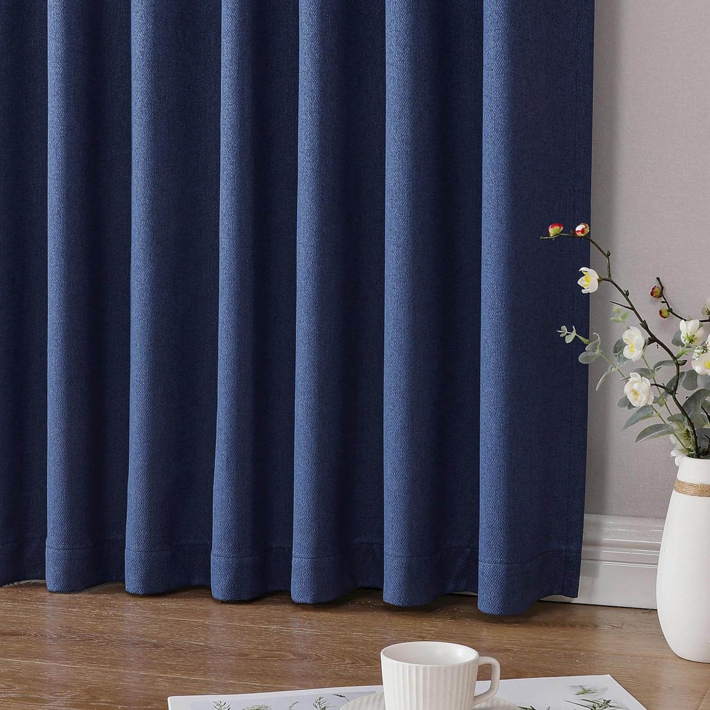 Joydeco Faux Linen Blackout Curtains for Bedroom,Blue Blackout Curtains 72 inches Long,100% Blackout Solid Thermal Insulated Window Drapes Luxury Decor for Living Room(W52xL72 Inch,Twilight Blue)
