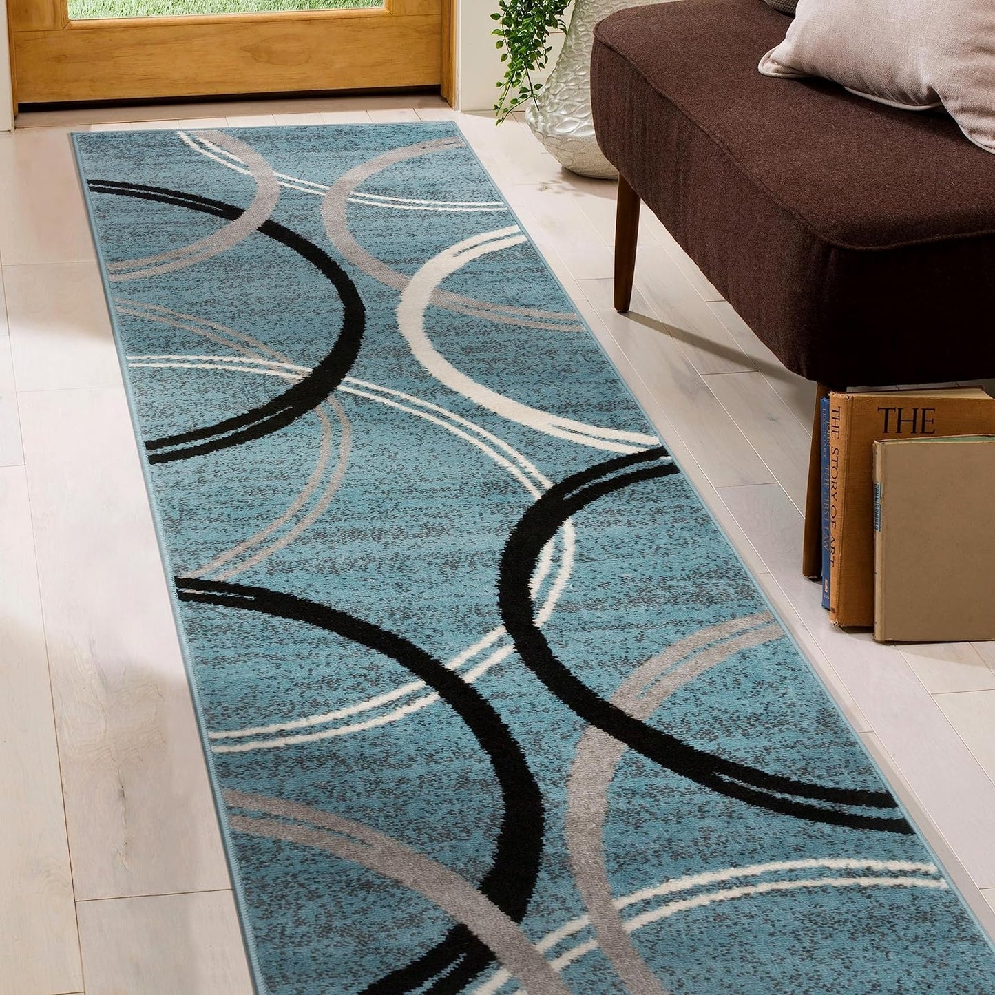 Rugshop Modern Wavy Circles Design Runner Rug 2' x 10' Blue