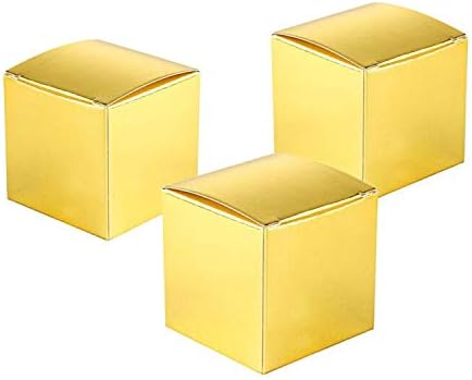 AWELL Gold Gift Candy Box Bulk 2x2x2 inch Small Party Favor Box, Gold Glitter, Pack of 50