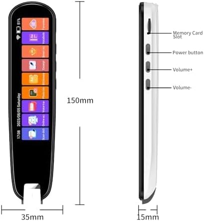 Reading Pen Translator Scanner 142 Languges Voice Photo Translate Device, Real Time Offline Scan Translation Reader, 3.69 inches Screen HD Sound Long Battery Life for Students Adults (White)