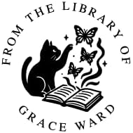 STAMPI Custom Book Embosser or Personalized Book Stamp – from The Library of Design | Swords, Cats, Dragon, Coffee & Floral Options | Gift for Book Lovers & Readers (Cat Set)