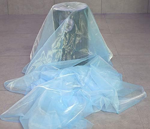 VDS Baby Blue Organza Fabric, 50 Yards Continuous, 45” Wide, Wedding Party Decoration Iridescent Crystal Sheer Shiny Organza Tulle Bridal Dress DIY Crafts Costume Sewing Backdrop Arch Cloth