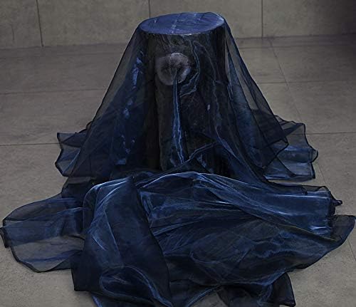 VDS Navy Blue Organza Fabric, 5 Yards Continuous, 45” Wide, Wedding Party Decoration Iridescent Crystal Sheer Shiny Organza Tulle Bridal Dress DIY Crafts Costume Sewing Backdrop Arch Cloth