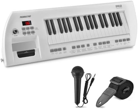 PYLE Electric Piano, 37 Keys Electric Keyboard Piano, Music Keyboard - Built-in Stereo Speakers, Rechargeable Battery, Wired Microphone, Portable Design, 200 Tones, 200 Rhythms, 50 Demos Included