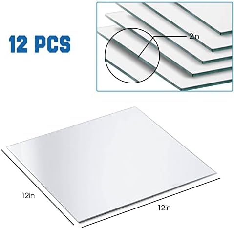 VASUHOME 12" Square Mirrors Candle Plate for Table Centerpieces, Set of 12, 2 mm Thick, Mirror Tiles for Wall, Table Wedding Centerpieces, Party Decor and Crafts