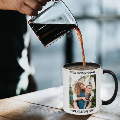Personalized Coffee Cup with Photo, Logo or Text - Custom Both Sides Printed Mug for Him & Her - Unique Customized Gifts with Names - White/Red