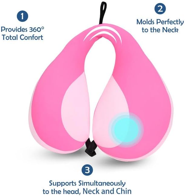 MOOB Kids Travel Pillow for Car Seat Kids Travel Neck Pillow U-Shape Car Seat Head Support Children Stroller Pillow Toddler Neck Pillow for Carseat Pink 3-12 Y/O