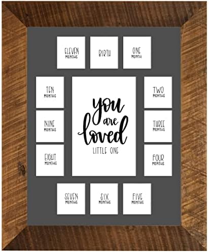 Rustic Red Door You Are Loved Little One Picture Frame with 12 Slots - Registry for Baby Photo Frame - Wall Decor Ideas - Barnwood Frame & Grey Mat (11x14 Inches)