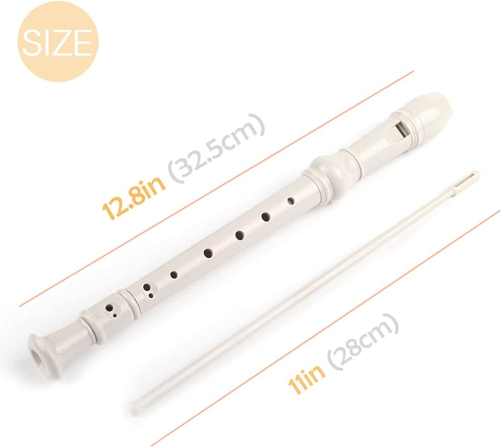 Mr.Power Soprano Recorder ABS Plastic Recorders German Style C Key with Cleaning Rod, Thumb Rest, Fingering Chart, Case Bag (White)