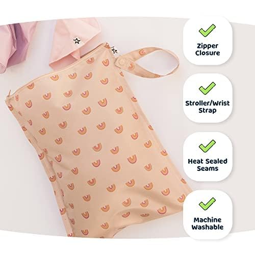 Tiny Twinkle Mess-Proof Waterproof Wet Dry Bag | 2-Pack Reusable Wet Bags for Swimsuits & Baby Clothes | Leakproof Wet Bag for Travel & Diaper Changes for Baby (Lotus)