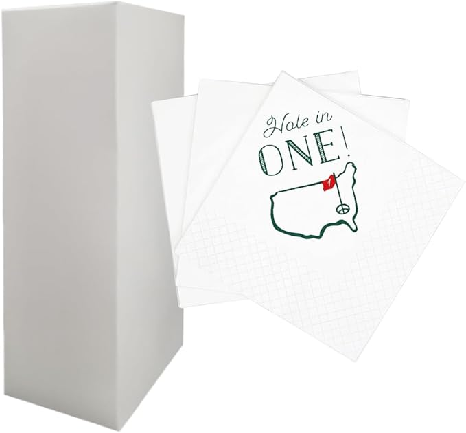 Golf Cocktail Napkins 2-Pack, 200 Count Hole in One First Birthday Golf Themed Paper Disposable Napkins for Baby 1st Hole In One Birthday Decorations, Golf Party Supplies, 2-Ply, 5x5 Inches