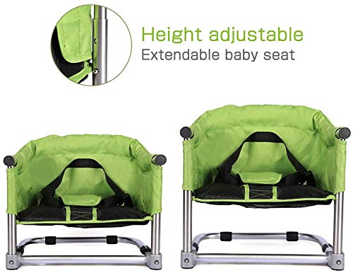Booster Seat for Dining Table: Portable Toddler Booster Chair with Safety Buckle and Height Adjustable, Foldable Baby Feeding Chair, Kids High Chair Booster Seat for Kitchen Home Travel - Green