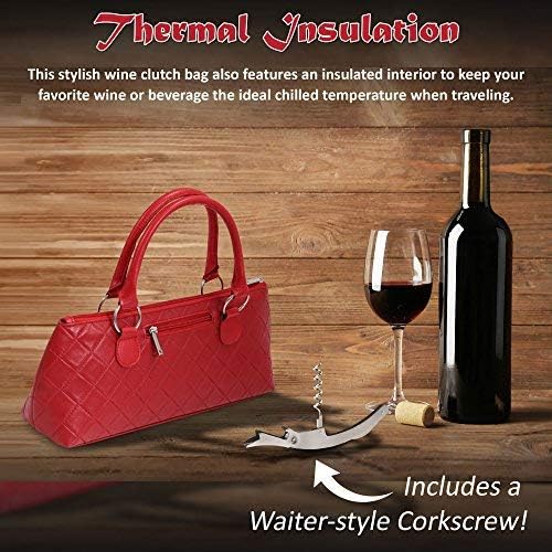 Wine Clutch Bag (Thermal Insulated) Trendy Women's Carry Tote | Holds Red & White 750mL Bottles | Trendy Fashion | Incl. Portable Waiter-Style Corkscrew