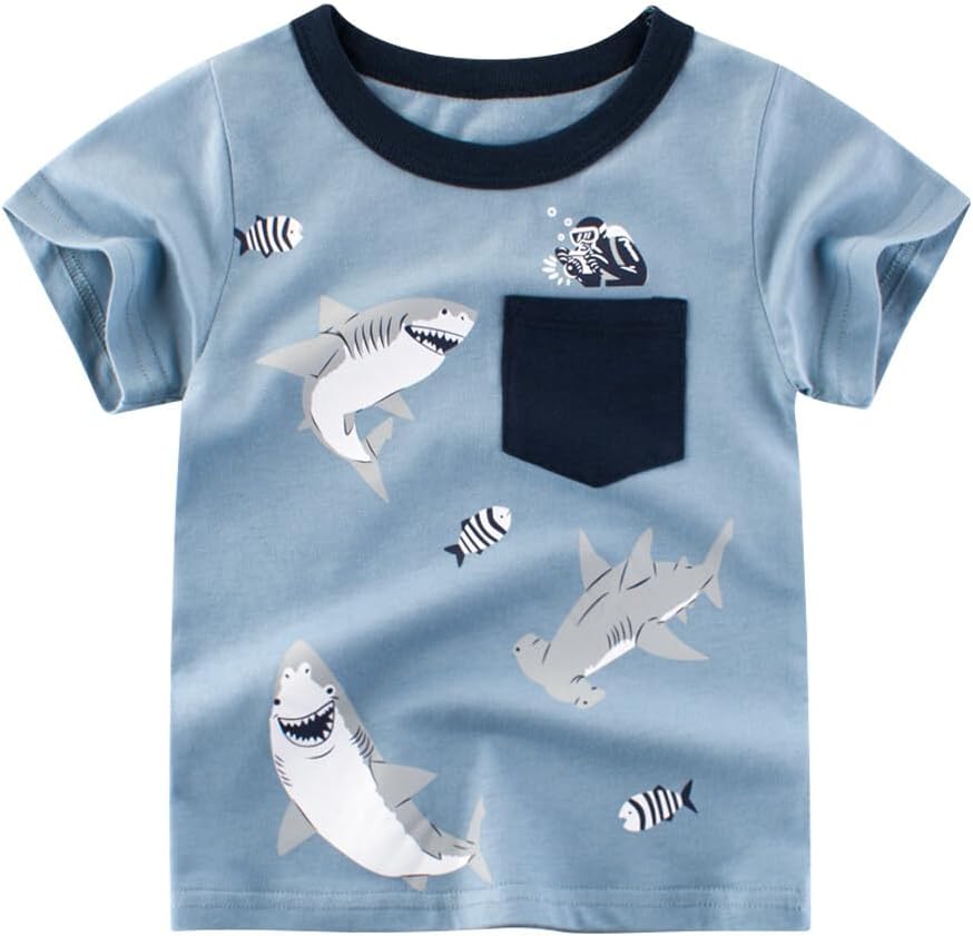 Boys' 4-Pack Excavator Short Sleeve Crewneck T-Shirts Top Tee Size 2-7 Years Toddler Boys' Value Pack Cotton T-Shirt