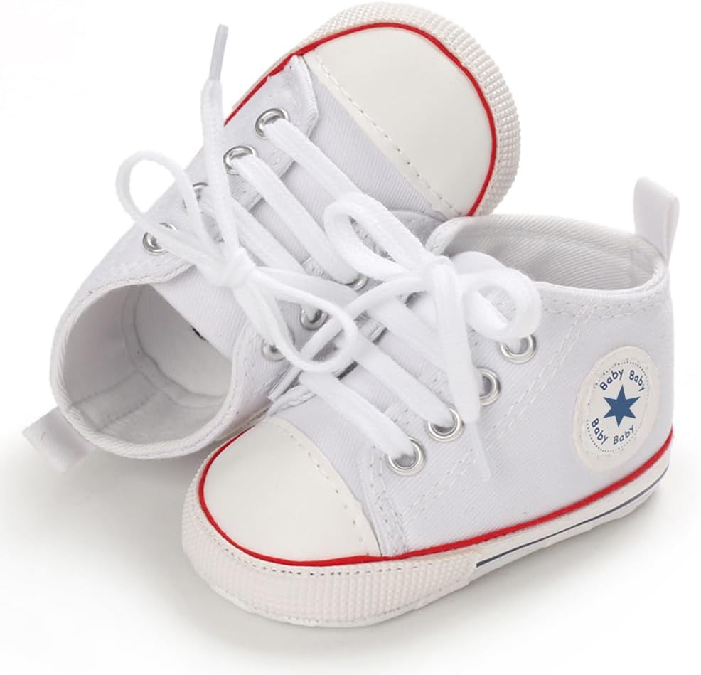 Unisex Baby Girls Boys Canvas High-top Shoes, Newborn Infant Anti-Slip Soft Sole Frist Walking Breathable Sneakers