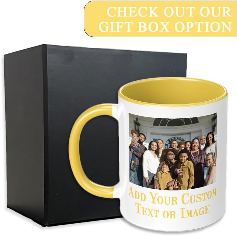 Personalized Mother's Day Coffee Mug, Custom Mum Photo Text 11 Oz Ceramic Mug, Customized Mom Gift Idea Picture Name Cup, Taza Cafe Personalizadas Fotos, Cute Gifts Mom Women Dad Men, Yellow