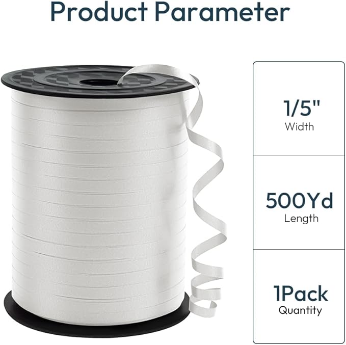 KMER LIFE Premium White Curling Ribbon, 1/5" Wide x 500 Yards Christmas Curling Ribbons for Gift Wrapping, Party Decoration, Balloon String, Ribbons for Florist Flower (1 Roll)