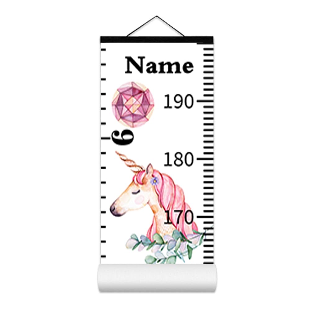 Personalized Growth Chart for Kids, Baby Height Chart with Custom Name, 77"x7.9" Canvas and Black Wood Height Measuring Rulers for Boys Girls Removable Wall Ruler Hanging for Nursery Decor - Unicorn