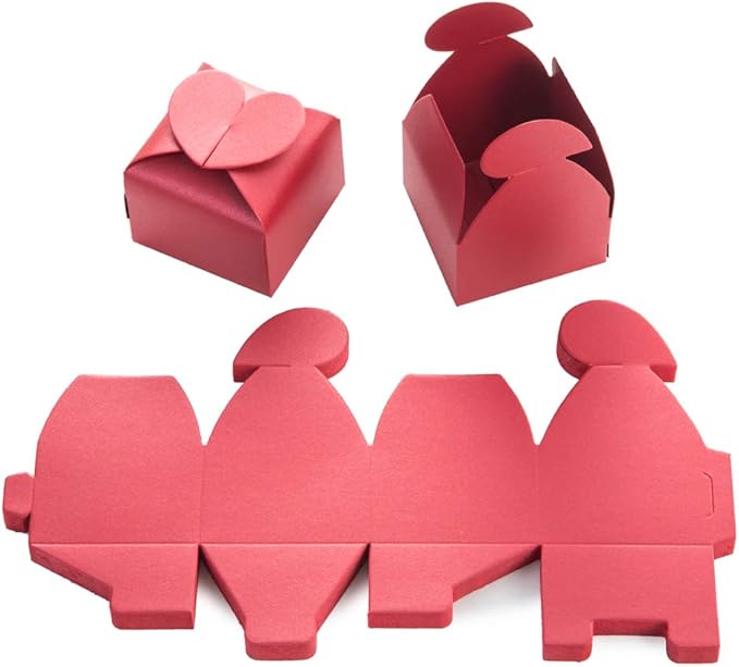 AWELL Burgundy Favor Box Bulk 2.5x2x2.5 inches with Heart Bow Party Favor Box,Burgundy,Pack of 50