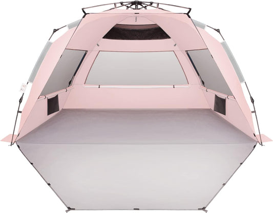 Oileus XX-Large Pop Up Beach Tent Sun Shelter for 5-6 Person Portable Sun Shade Instant Tent for Beach with Carrying Bag, Stakes, 6 Sand Pockets, Anti UV for Fishing Hiking Camping Pink