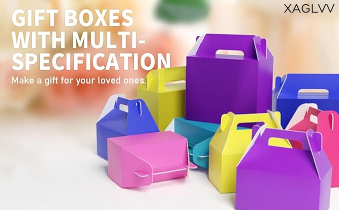 XAGLVV 24Pack Hot Pink Party Favor Treat Box Packs, 7 * 3.5 * 6.6 Inch Goodie Box with Handles, Gable Gift Boxes for Valentine's Day,Birthdays