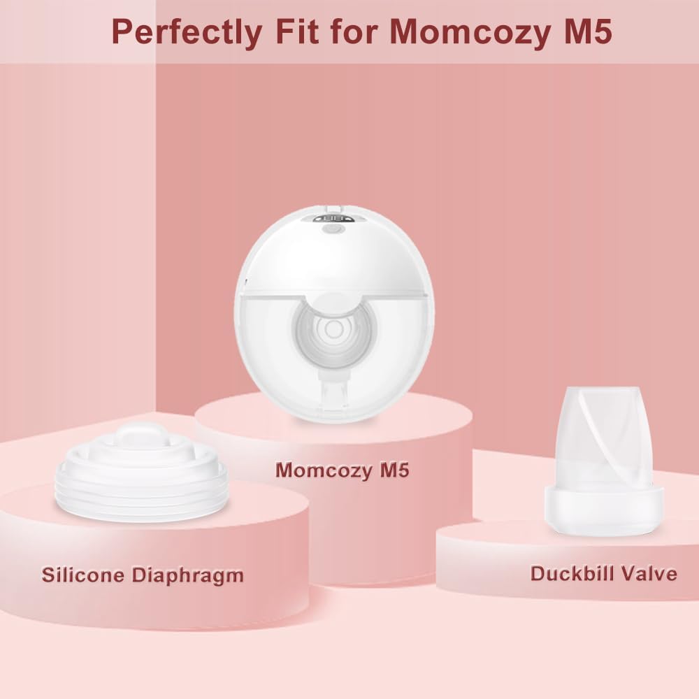 12PCS M5 Breast Pump Replacement Parts, 8pcs Silicone Duckbill Valve & 4pcs Silicone Diaphragm Compatible with Momcozy M5 Wearable Breastpump, Mom Cozy Breastfeeding Essential Accessories