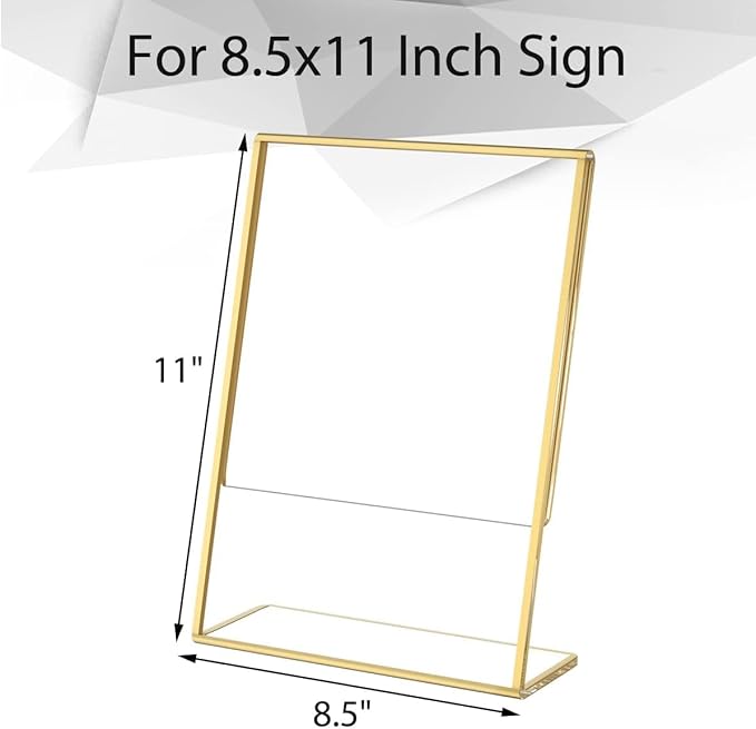 NIUBEE 8.5 x 11 Gold Frames, 6 Pack Acrylic Slanted Back Gold Picture Frames for Signs, Menu, Flyer and Art Display, Perfect for Wedding, Party, Event, Shop