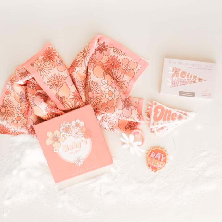 Lucy Darling Petit Milestone Pennants – Baby Monthly Milestone Pennant Flags – Newborn Photo Props & Felt Nursery Decor – Keepsake Banner Set for Baby Photos – Flower Child