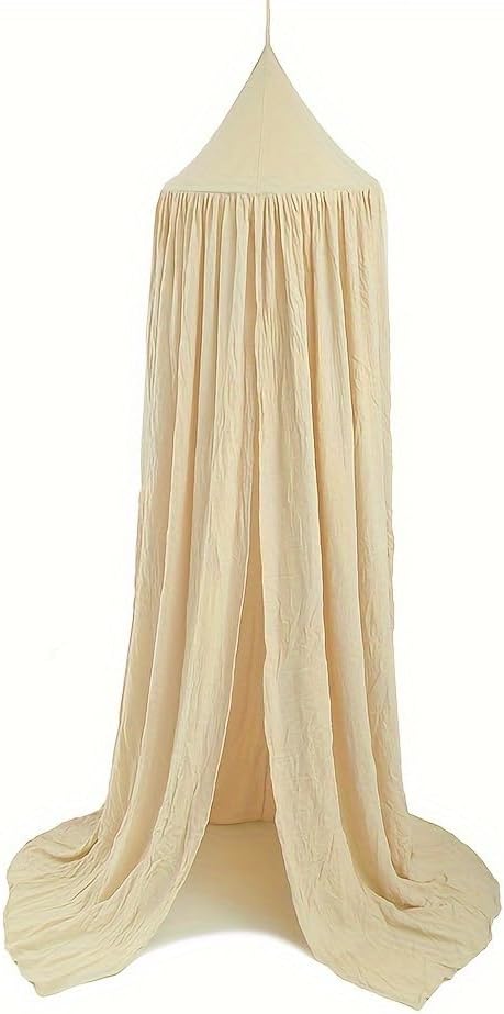 Cotton Kids Bed Canopy, Nursery Room Baby Crib Hanging Curtain Mosquito Net Hideaway Bedding Children Reading Nook Decoration, Pastel Neutral Color for Boys & Girls (Beige)