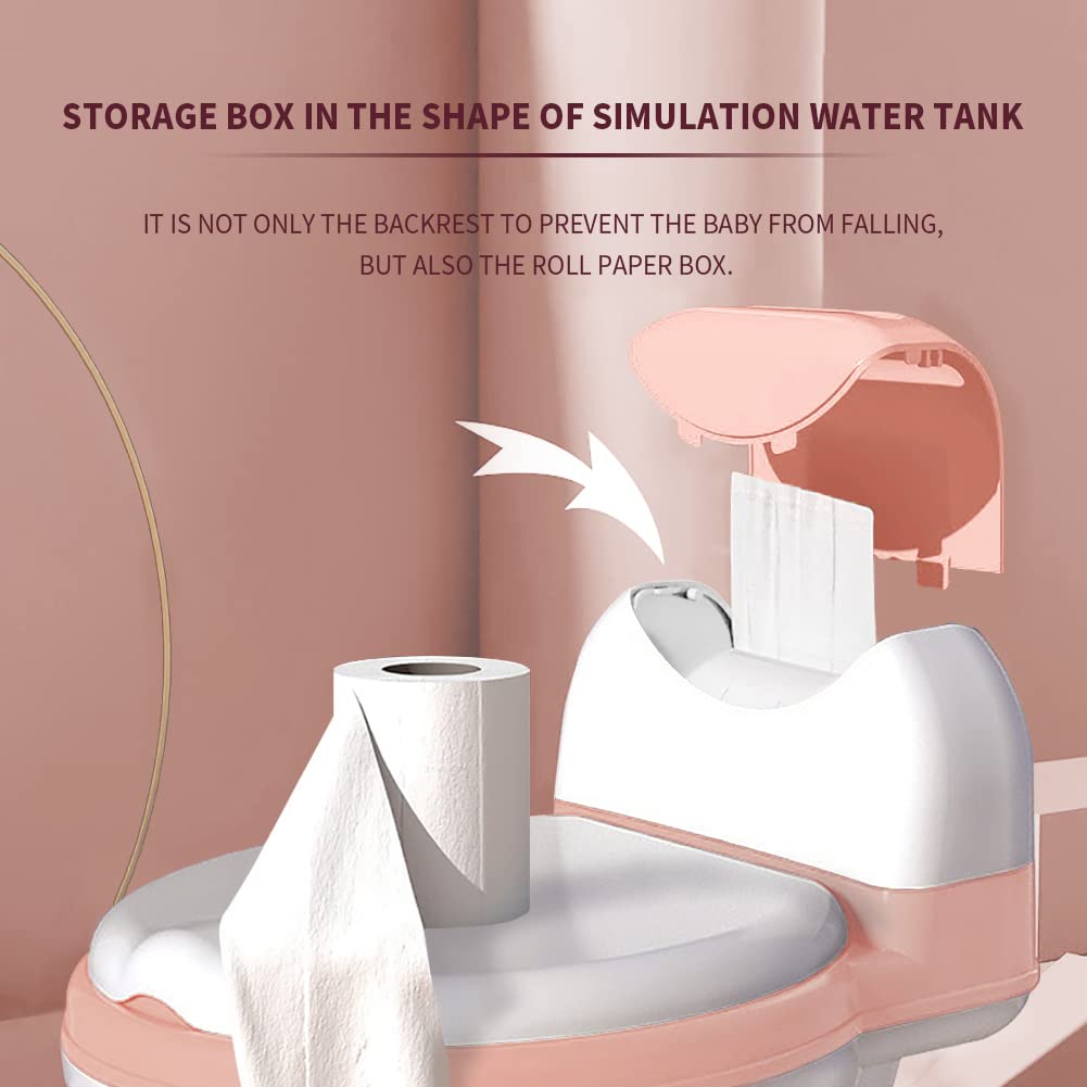 Potty Training Toilet, Realistic Potty Training Seat, Toddler Potty Chair with Soft Seat, Removable Potty Pot, Toilet Tissue Dispenser and Splash Guard, Non-Slip for Toddler& Baby&Kids White, Pink