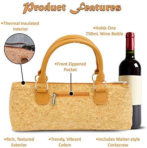 Wine Clutch Bag (Thermal Insulated) Trendy Women's Carry Tote | Holds Red & White 750mL Bottles | Trendy Fashion | Incl. Portable Waiter-Style Corkscrew