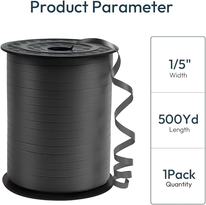 KMER LIFE Premium Black Curling Ribbon, 1/5" Wide x 500 Yards Christmas Curling Ribbons for Gift Wrapping, Party Decoration, Balloon String, Ribbons for Florist Flower (1 Roll)