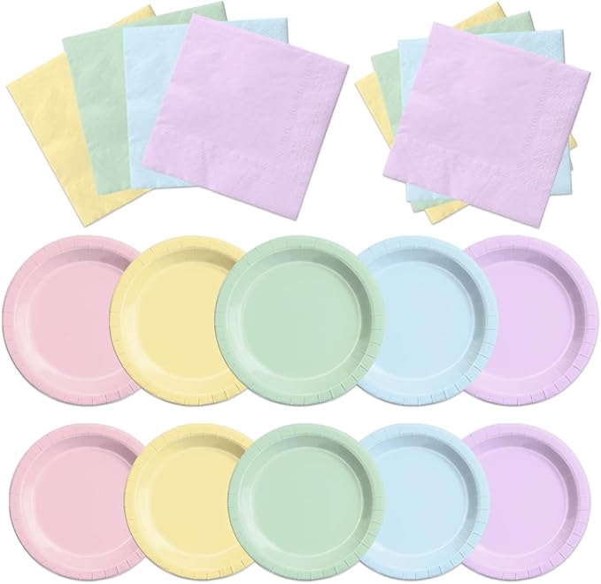 CMUSKO Pastel Party Decorations - 60Pcs Rainbow Plates and Napkins Unicorn Colorful Tableware for Girl Birthday,Baby Shower,Wedding