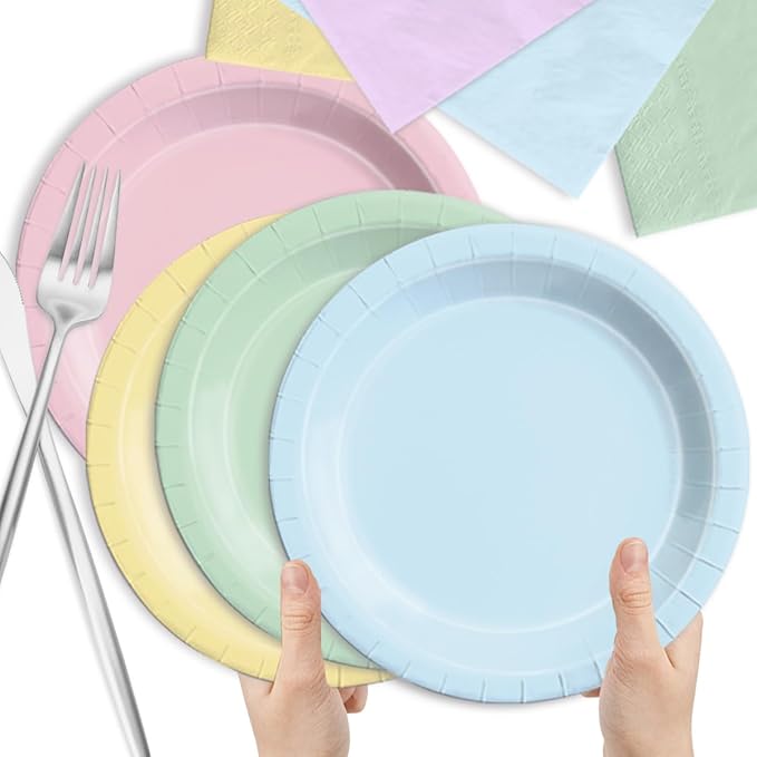 CMUSKO Pastel Party Decorations - 60Pcs Rainbow Plates and Napkins Unicorn Colorful Tableware for Girl Birthday,Baby Shower,Wedding