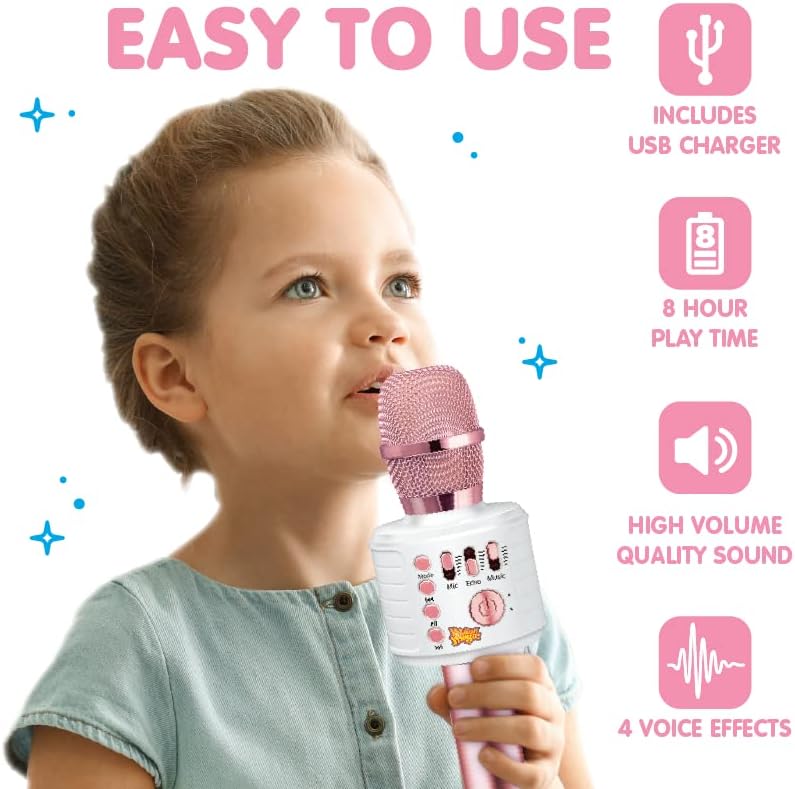 Move2Play, Kids Karaoke Microphone | Includes Bluetooth & Pre-Loaded Songs | Birthday Girls Present for All Ages, 2, 3, 4, 5+ Year Old Girls, Boys & Toddlers (Pink)