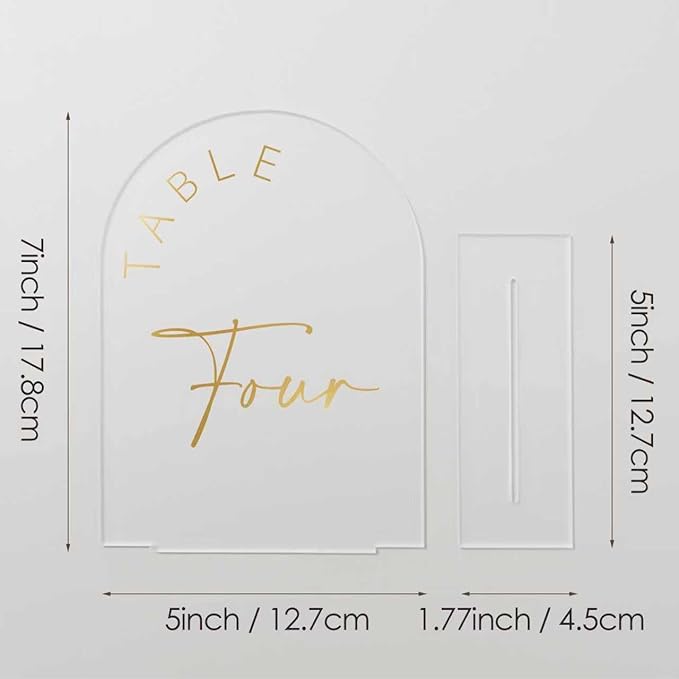 JINMURY Frosted Arch Wedding Table Numbers 1-25 with Stands, 5x7 Inch Acrylic Arch Sign with Golden Lettering, Frosted Acrylic Table Numbers for Wedding Reception