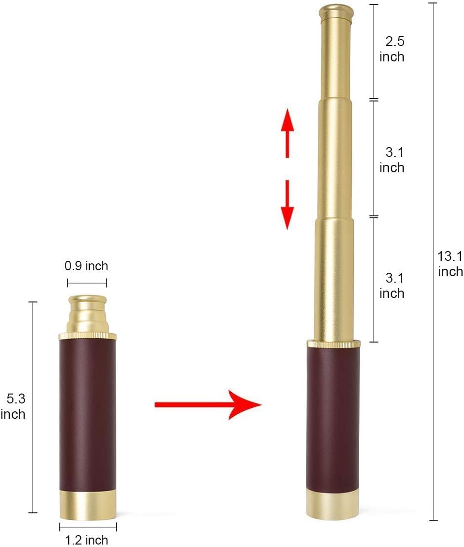 Retro Pirate Telescope Zoomable 25x30 Spyglass Portable Collapsible Handheld Telescope Vintage Monocular for Kids & Survival Gear Compass Pocket Military Compass for Camping Boating