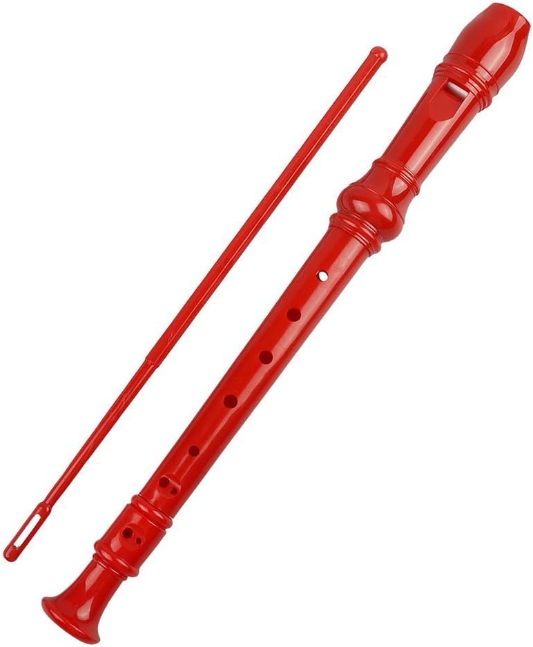 Mr.Power Soprano Recorder German Style C Key for Beginner Student Music Class 3 Piece ABS With Thumb Rest + Fingering Chart + Cleaning Stick + Carrying Bag (Red)