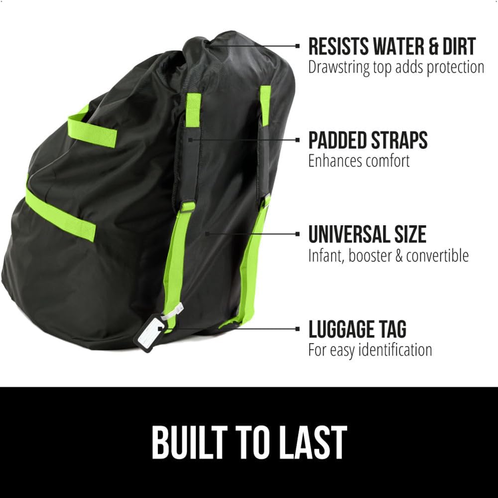 GORILLA GRIP Car Seat Travel Bag for Airplane Gate Check, Easy Carry Backpack Bags Cover Carseats, Infant Baby Carriers and Toddler Booster Seats for Airport, Child Air Travels Essential, Fluorescent