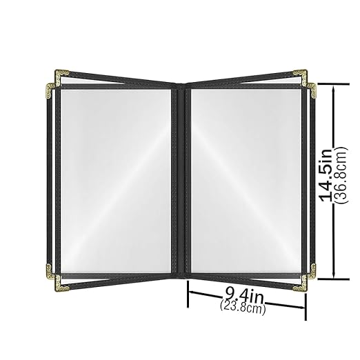 Goodsmart Restaurant Menu Covers – 25 Pack Black 8-View Booklet 8.5" x 14", Side-Loading Vinyl & Plastic Menu Holders, Clear Menu Sleeves, Leather-Style Café Covers with Gold Corners