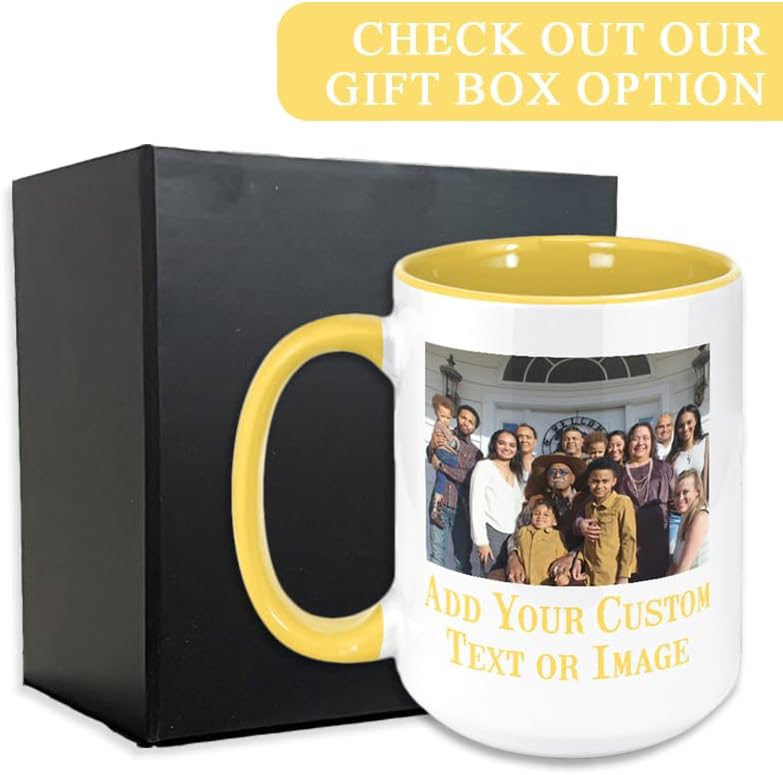 Personalized Coffee Mug, Custom Photo Text 15 Oz Ceramic Mug, Customized Picture Name Tea Cup, Unique Gift Idea, Taza Cafe Personalizadas Fotos, Cute Custom Gifts Mom Women Men, Mother's Day, Yellow